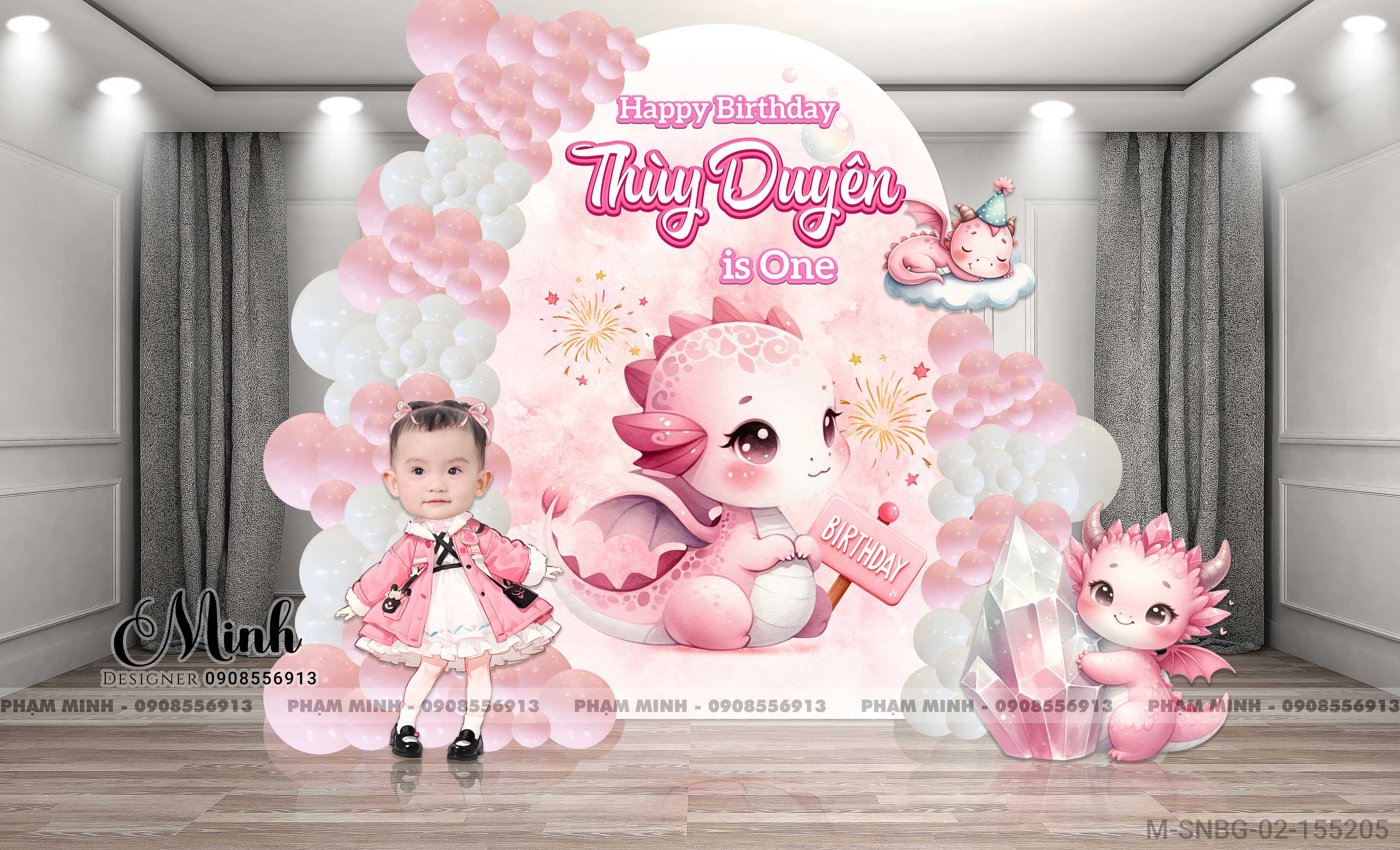 File thiết kế sinh nhật bé gái tuổi rồng tone hồng back U cute đáng yêu