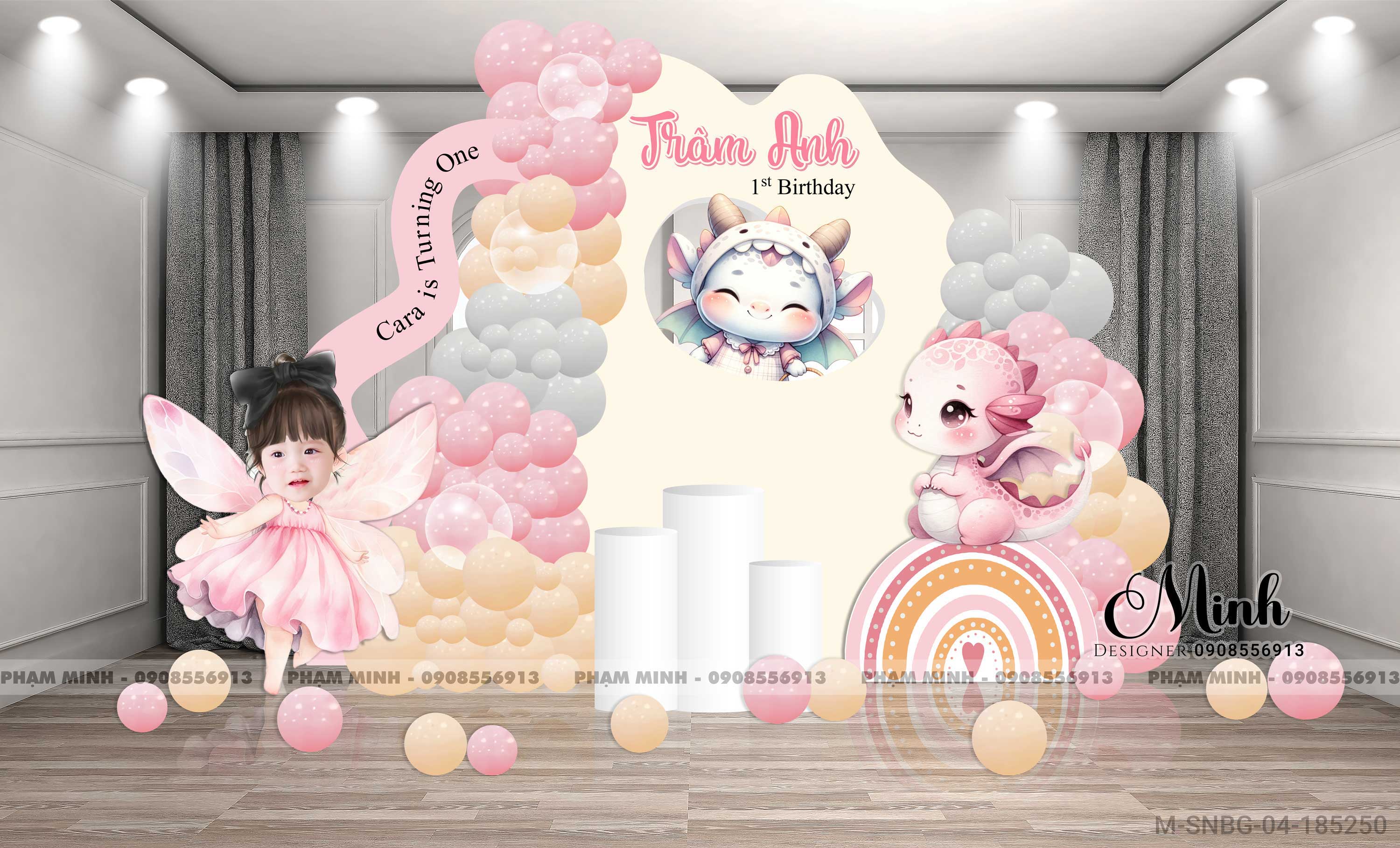 File thiết kế sinh nhật bé gái tuổi rồng tone hồng back cute đáng yêu