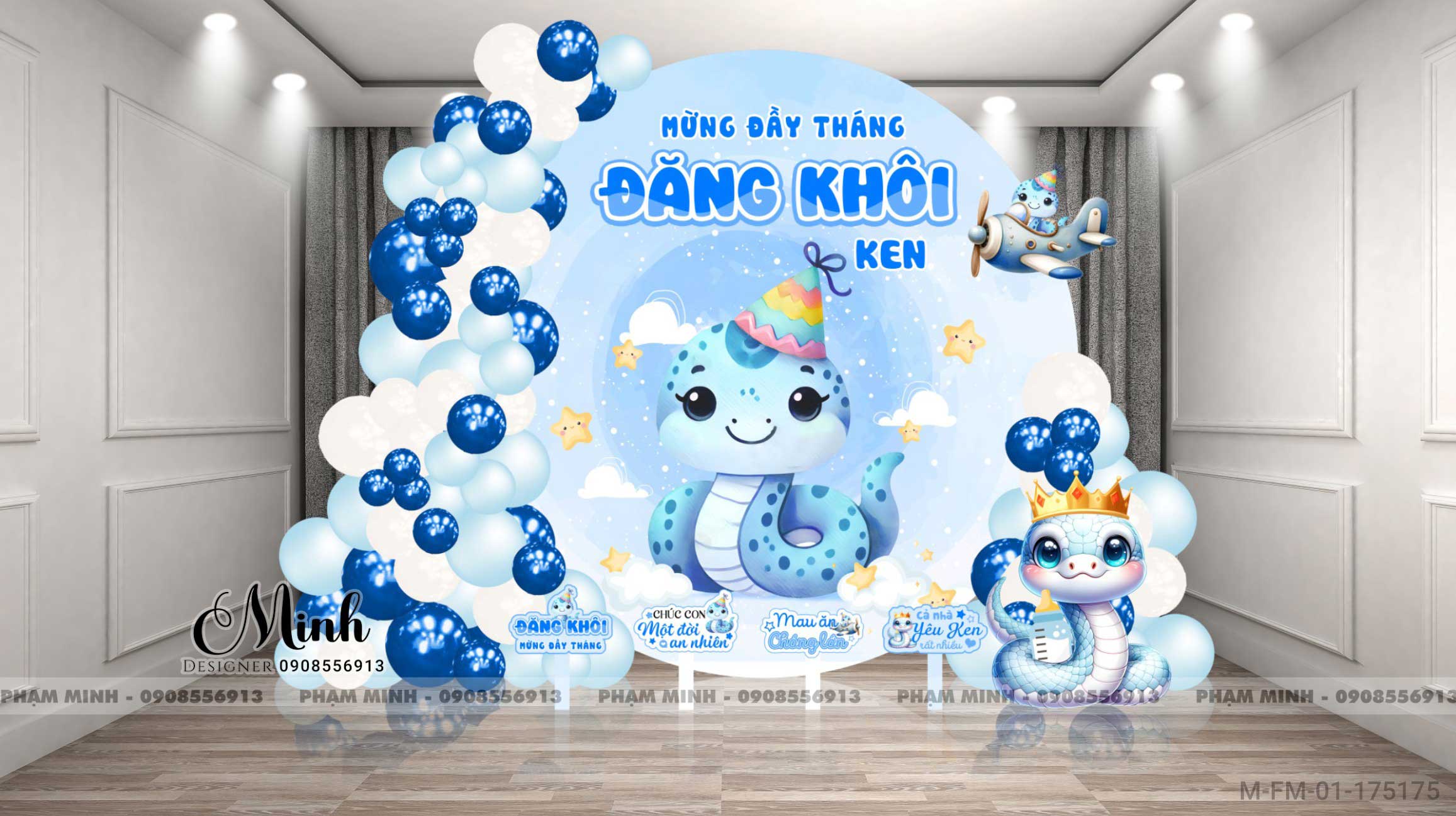 File thiết kế đầy tháng full month back tròn cho bé tuổi tỵ rắn cute đáng yêu