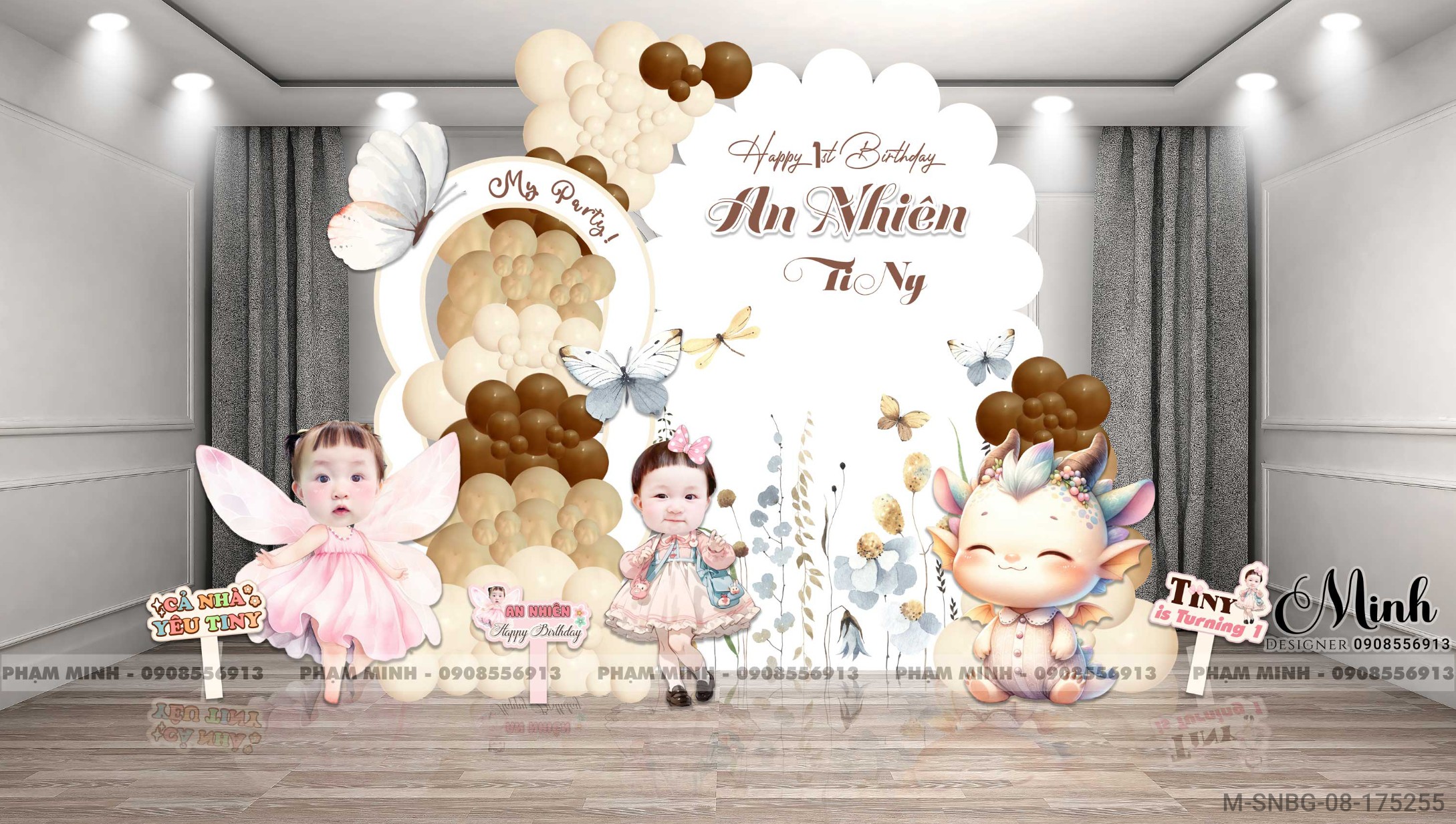 File thiết kế sinh nhật bé gái tuổi rồng tone nâu tây cute đáng yêu