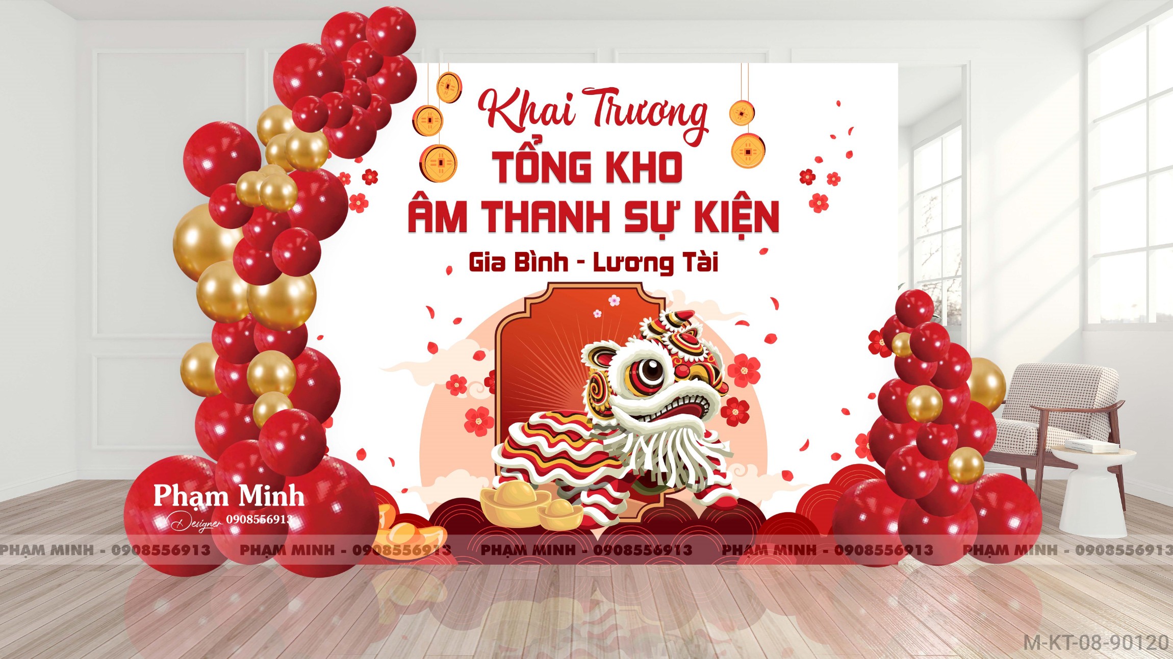 File thiết kế background khai trương tone đỏ vàng sang trọng luxury