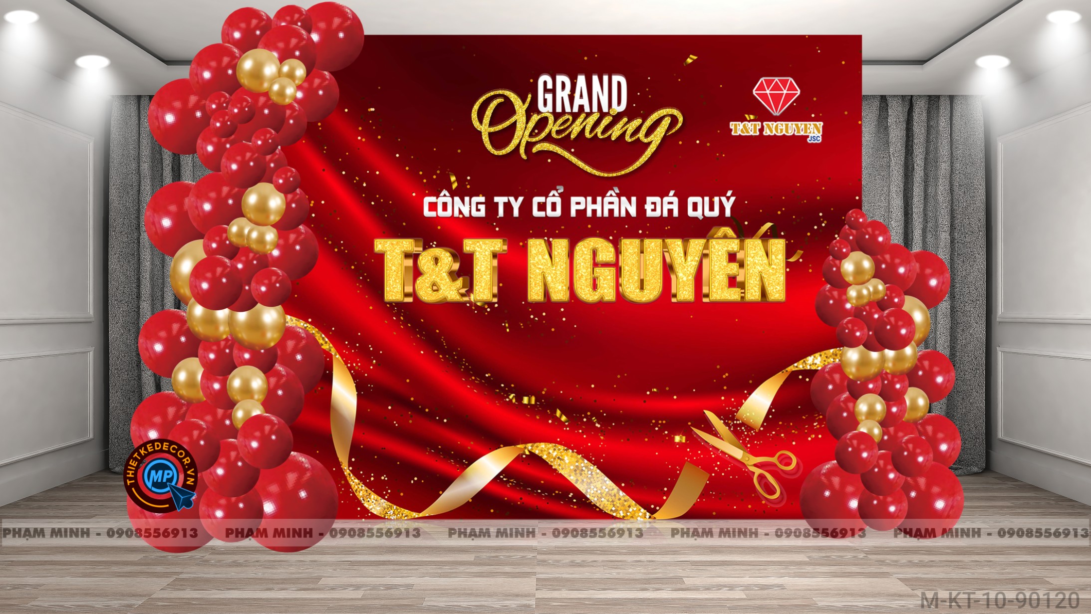 File thiết kế background khai trương công ty tone đỏ vàng sang trọng luxury