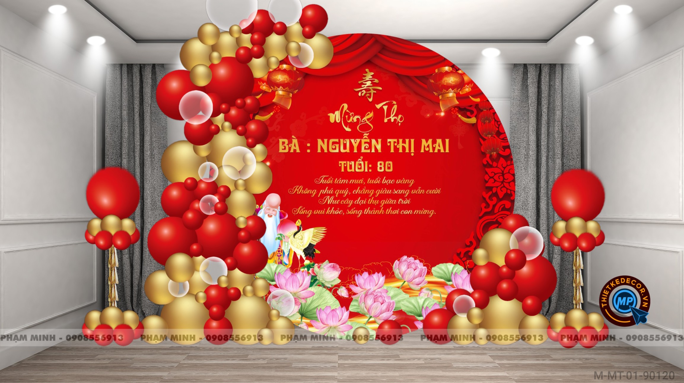 File thiết kế Background tiệc mừng thọ tone đỏ vàng sang trọng hiện đại