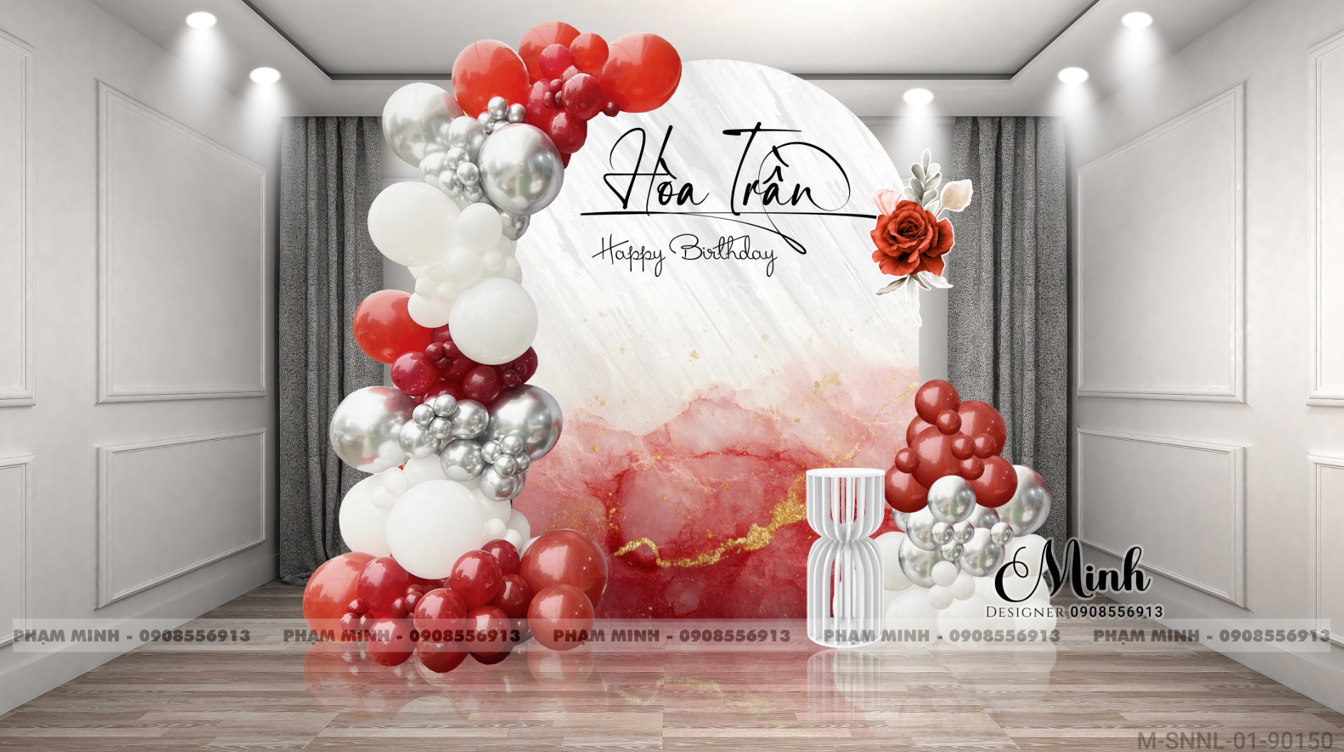 File thiết kế sinh nhật Người lớn / Sếp tone Đỏ trắng bạc sang trọng, luxury.