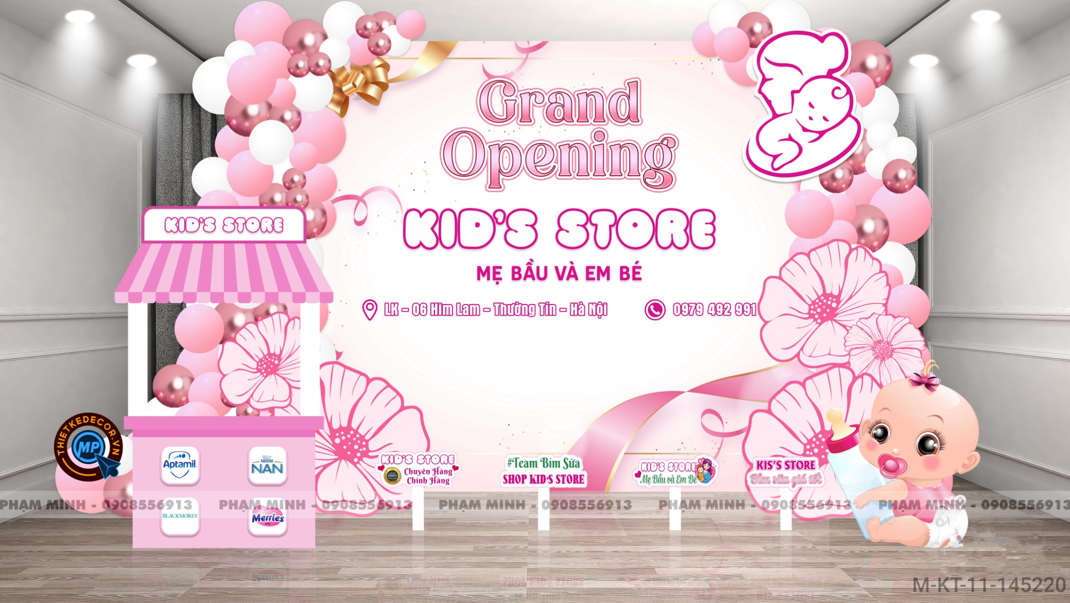 File thiết kế background khai trương Kid Store sang trọng tone hồng
