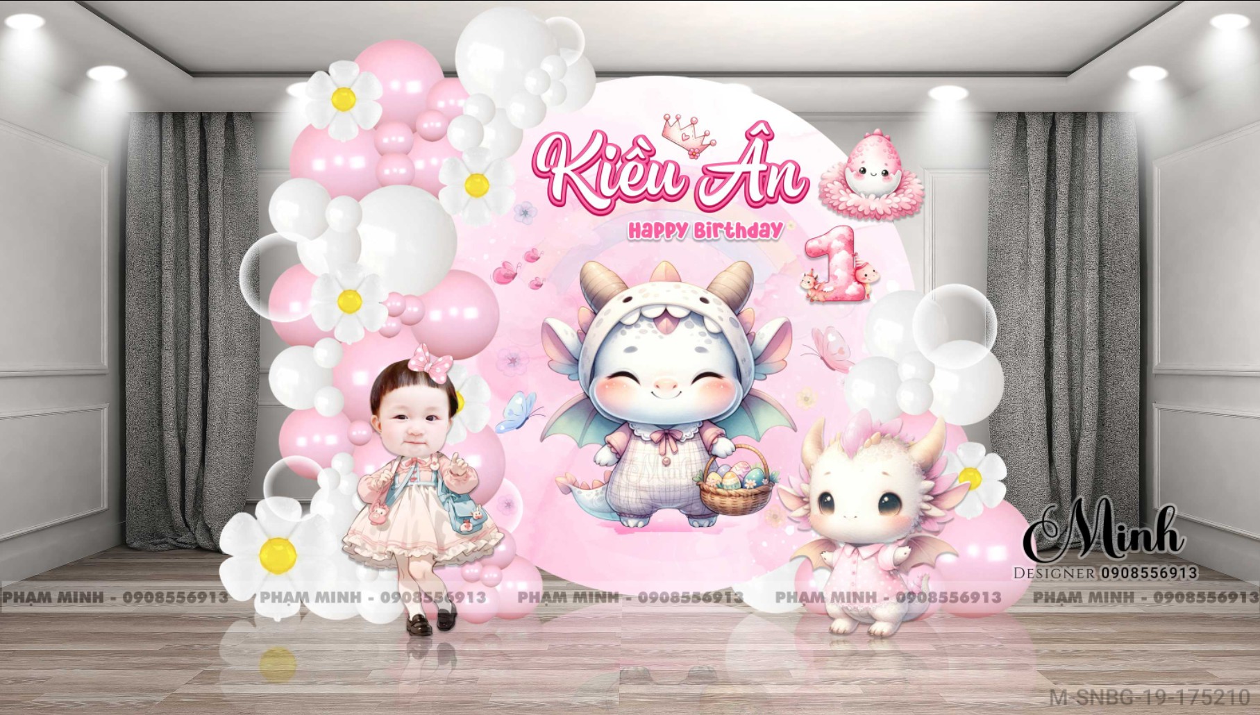 File thiết kế sinh nhật bé gái tuổi rồng tone hồng back tròn cute đáng yêu