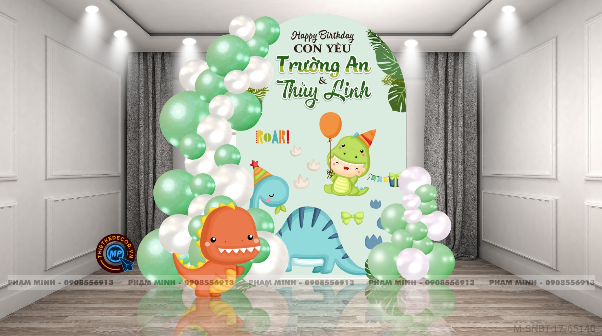 File sinh nhật bé trai back U chủ đề khủng long cute đáng yêu.