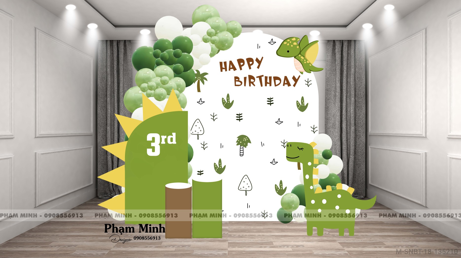 File sinh nhật bé trai back U chủ đề khủng long cute đáng yêu.