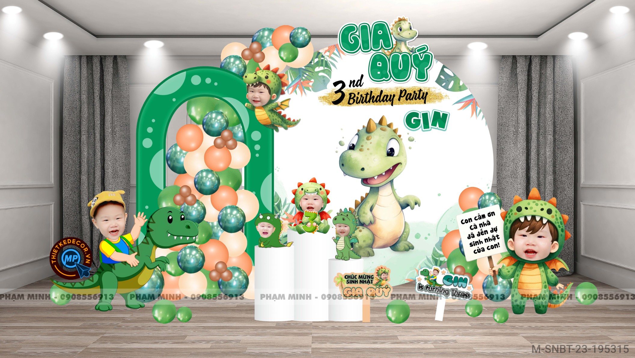 File sinh nhật bé trai chủ đề khủng long cute đáng yêu.