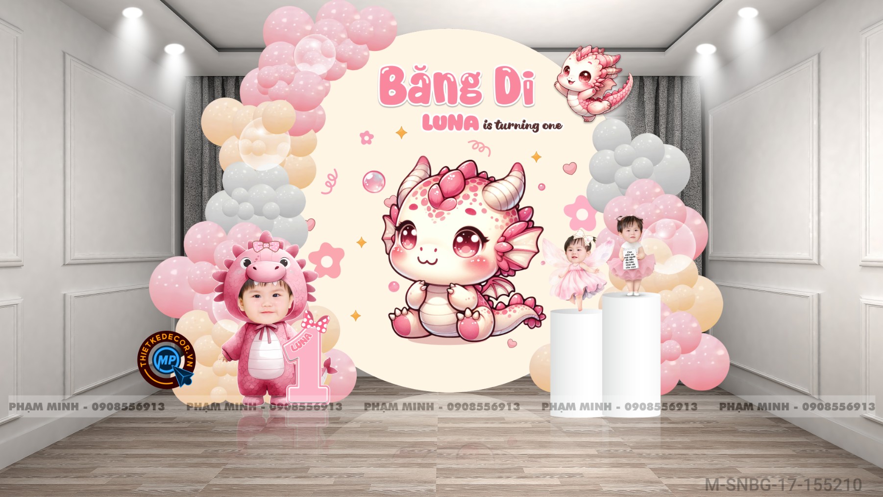 File thiết kế sinh nhật bé gái tuổi rồng tone hồng back tròn cute đáng yêu