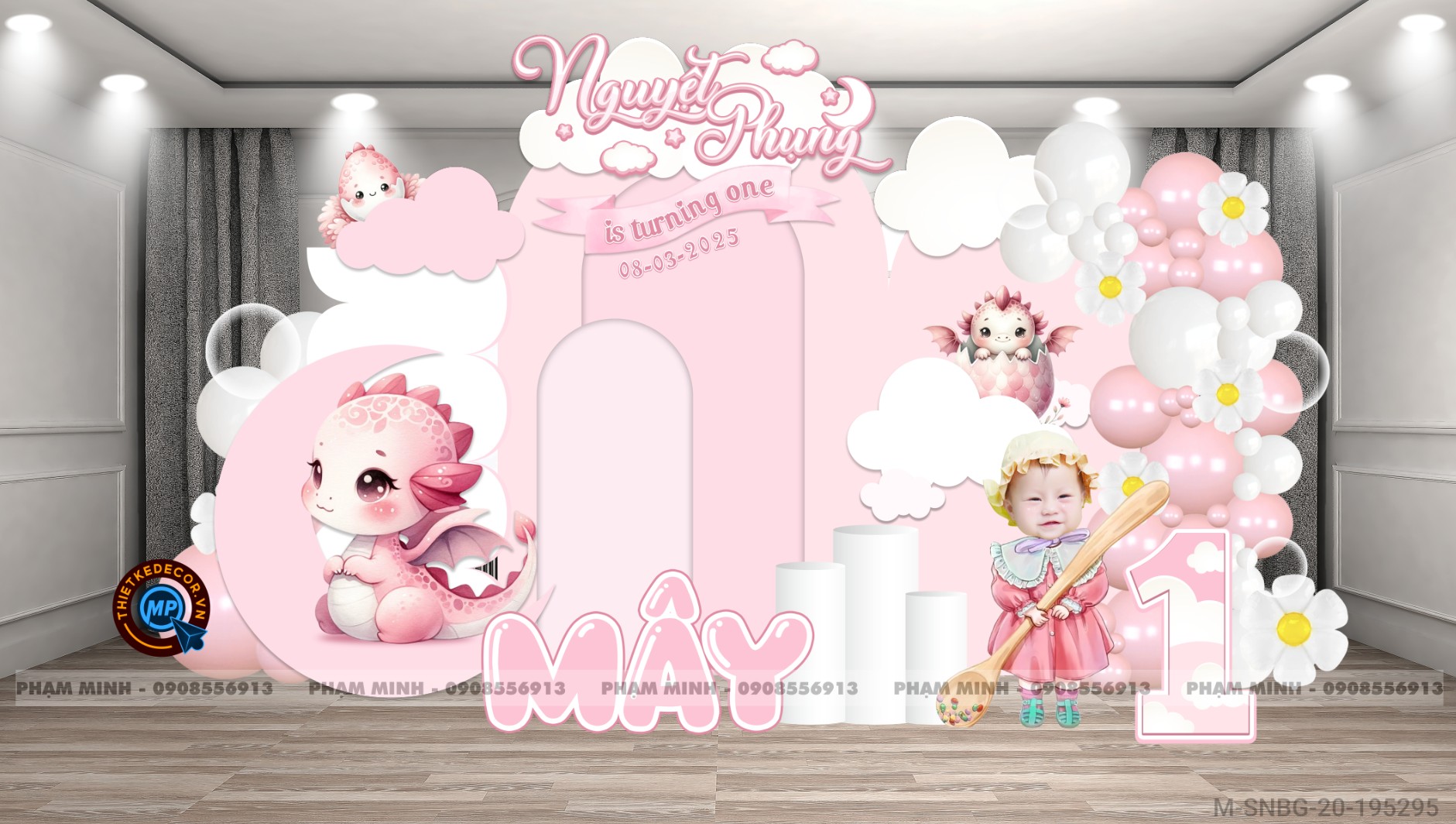 File thiết kế sinh nhật bé gái tuổi rồng tone hồng cute đáng yêu