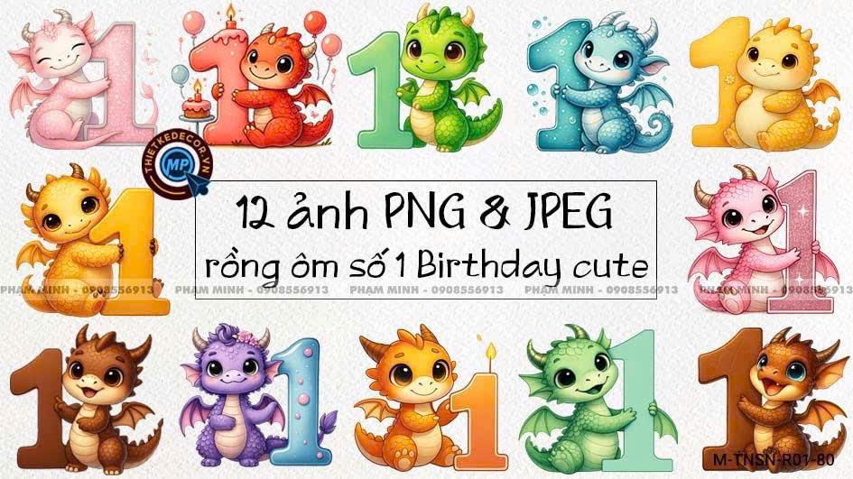 12 PNG Rồng ôm số 1 - Tài nguyên thiết kế sinh nhật cute đáng yêu