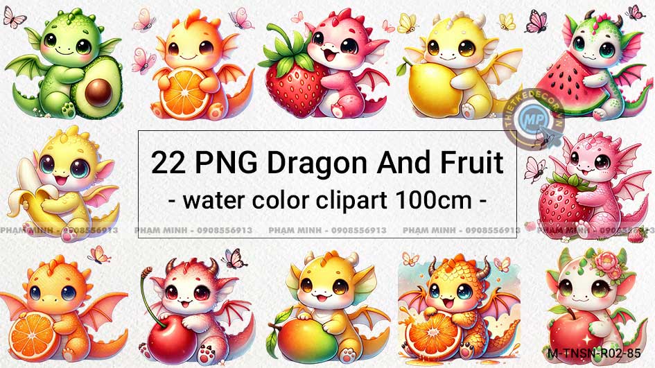 22 PNG Rồng ôm trái cây - Tài nguyên thiết kế sinh nhật cute đáng yêu