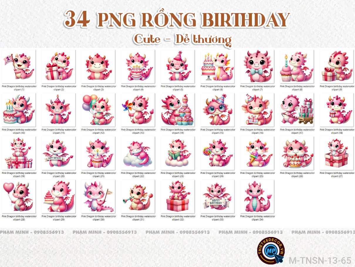 34 PNG Rồng Birthday cute dễ thương đáng yêu thiết kế sinh nhật bé 1 tuổi.