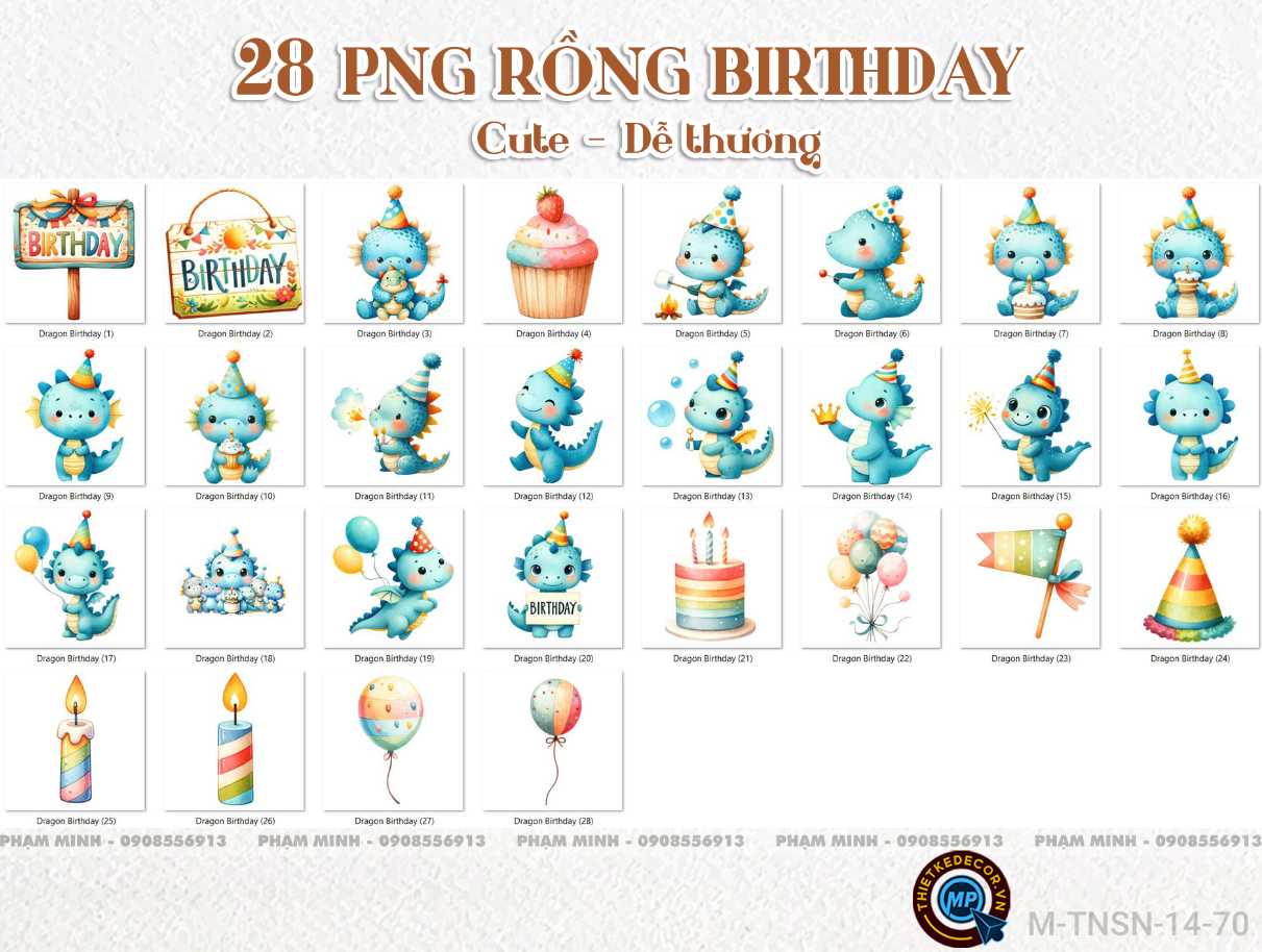 28 PNG Rồng Birthday cute dễ thương đáng yêu thiết kế sinh nhật bé 1 tuổi.