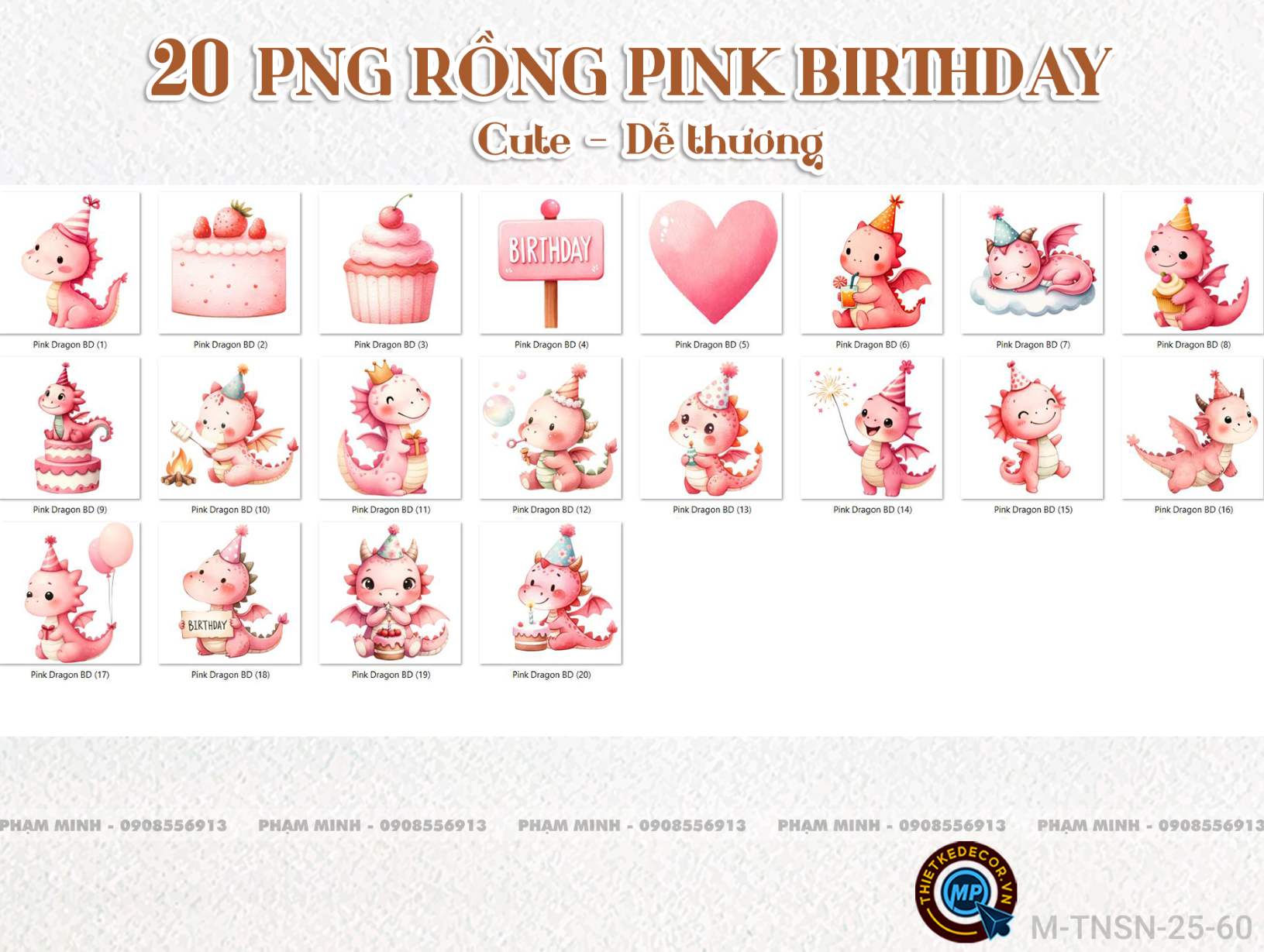 20 PNG Rồng pink birthday cute dễ thương đáng yêu tách nền 300ppi nét căng
