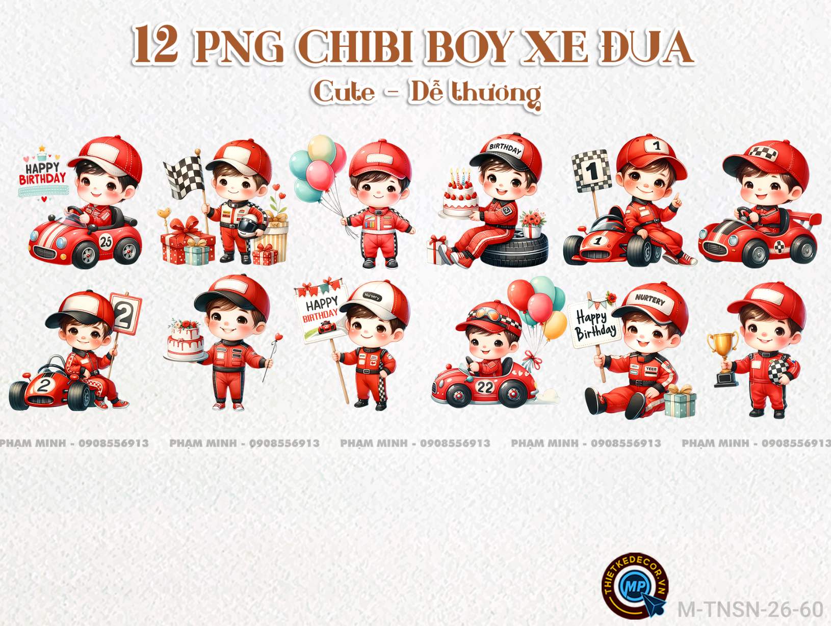 12 PNG chibi boy đua xe tone đỏ tách nền 300ppi nét căng cute dễ thương đáng yêu