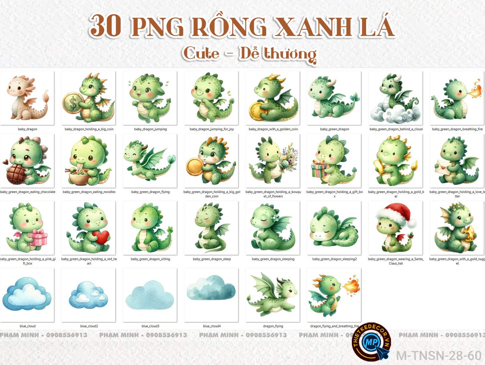 30 PNG Rồng xanh lá cute dễ thương đáng yêu 300ppi tách nền nét căng
