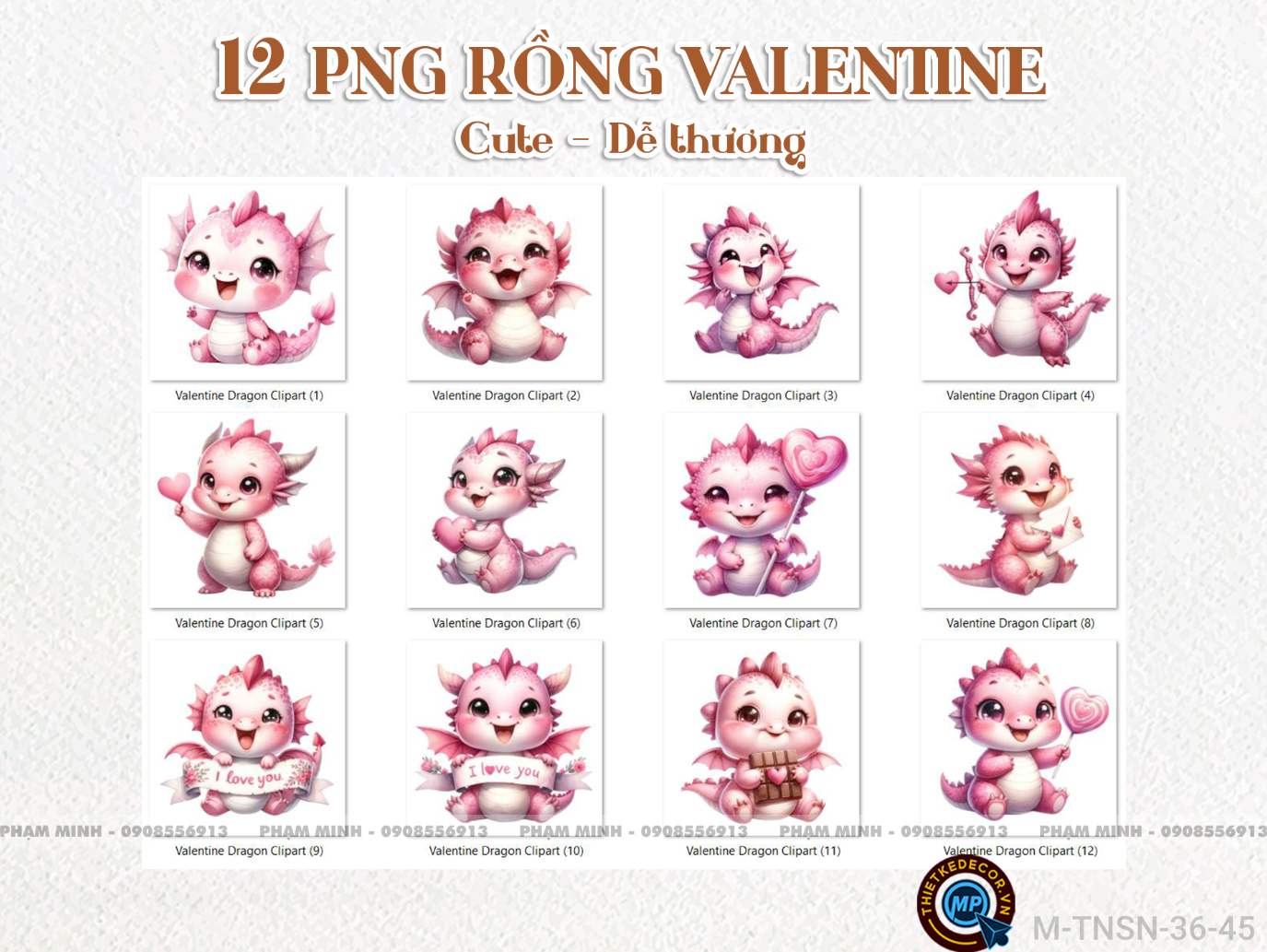 12 PNG Rồng pink valentine cute dễ thương đáng yêu tách nền 300ppi nét căng.