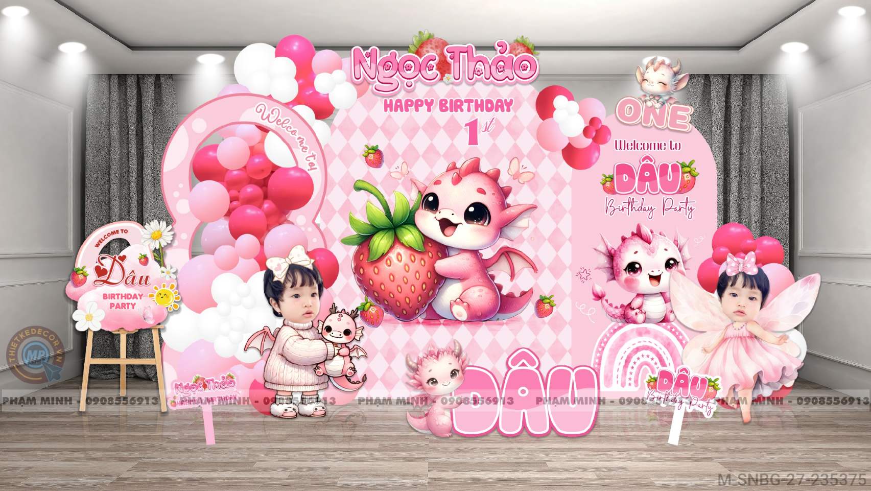 File thiết kế bé gái tuổi rồng chủ đề Dâu dễ thương cute đáng yêu.