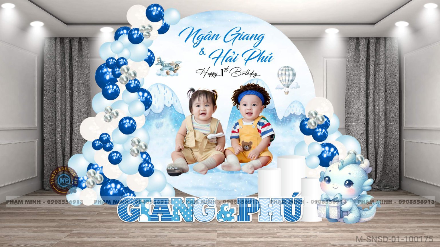 File thiết kế sinh nhật sinh đổi tuổi rồng tone xanh  back tròn cute đáng yêu