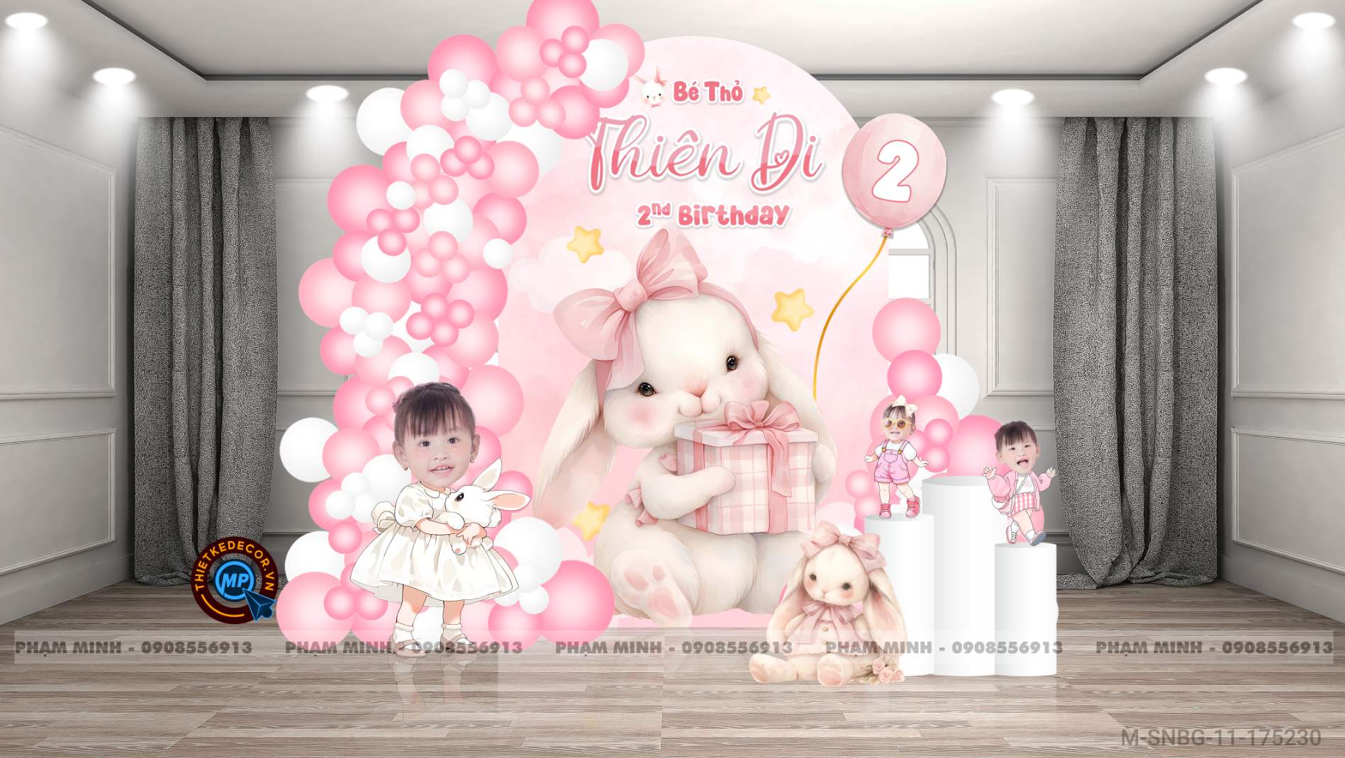 File thiết kế sinh nhật bé gái chủ đề con thỏ tone hồng back U cute đáng yêu