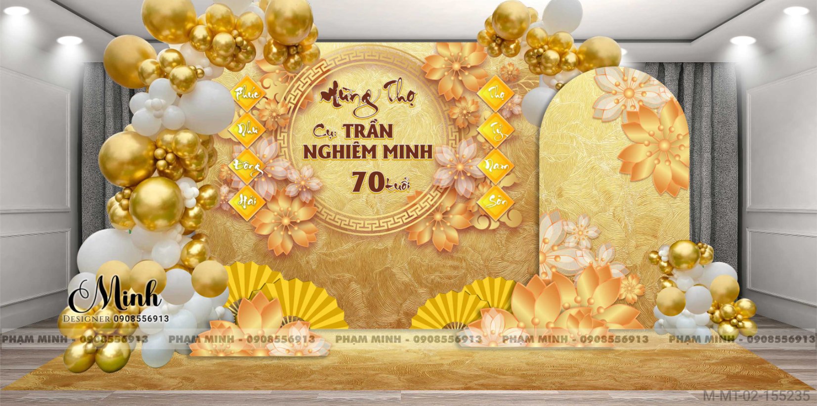 File thiết kế Background tiệc mừng thọ tone vàng sang trọng hiện đại