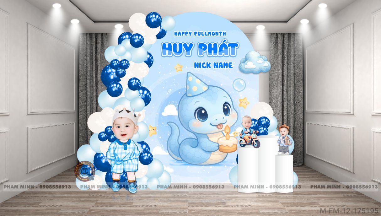 File thiết kế Background đầy tháng fullmonth bé tuổi tỵ thìn tone xanh dương cute dễ thương đáng yêu