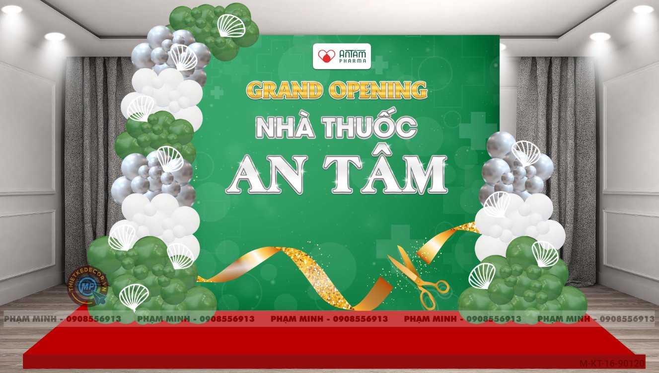 File thiết kế background khai trương Nhà Thuốc Grand Opening tone xanh Luxury Sang Trọng