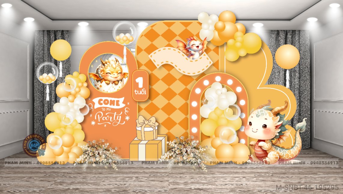 File thiết kế bé trai 1 tuổi Rồng tone Cam cute dễ thương đáng yêu!