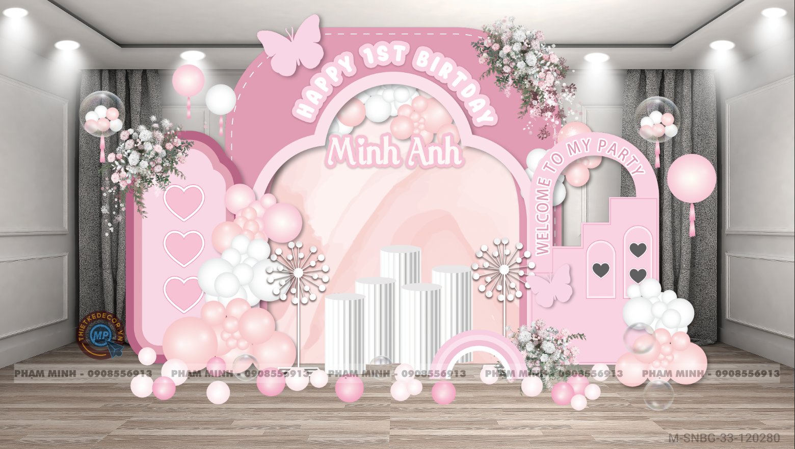 File thiết kế sinh nhật bé gái chủ đề công chúa tone hồng dễ thương đáng yêu cute sang trọng.