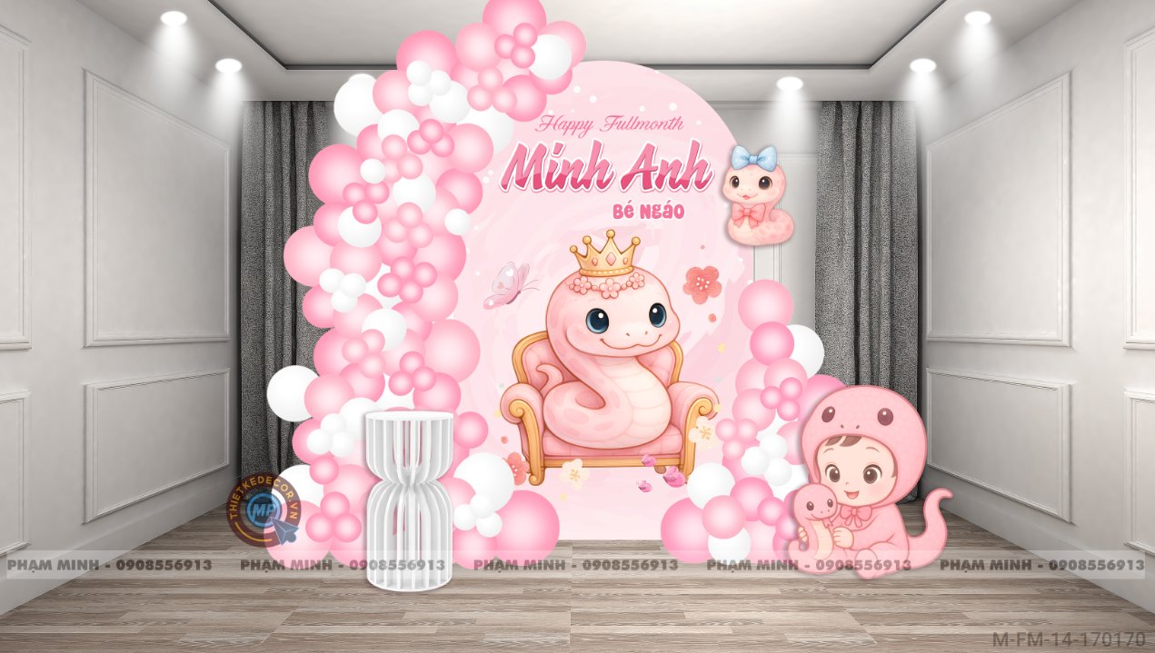 File thiết kế Background đầy tháng fullmonth bé tuổi tỵ thìn tone hồng cute dễ thương đáng yêu