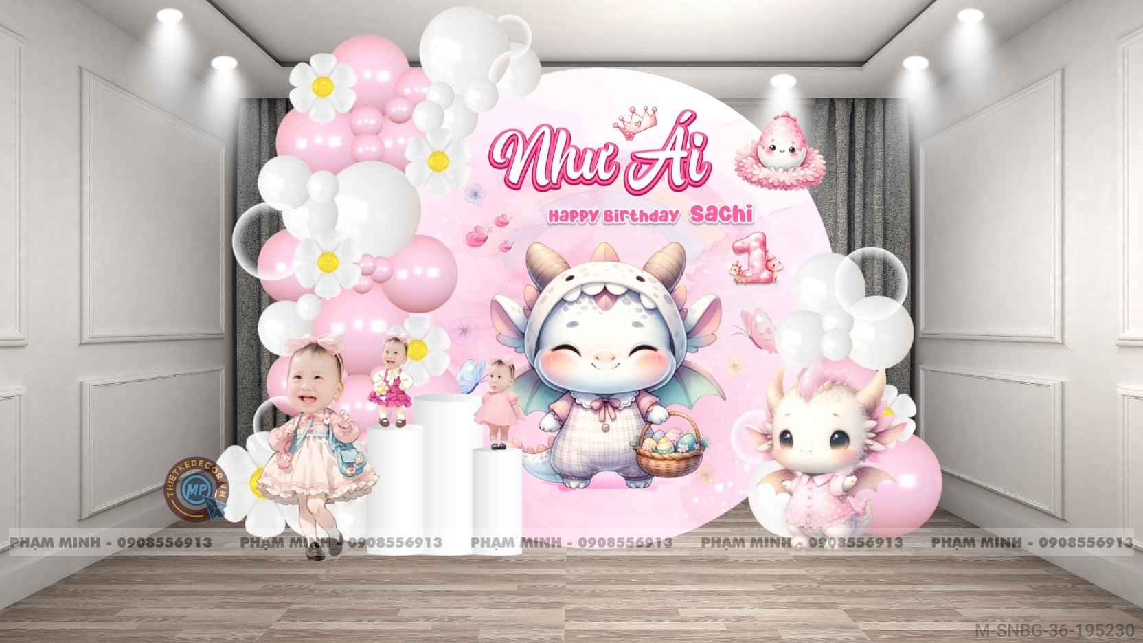 File thiết kế sinh nhật bé gái tuổi rồng tone hồng back tròn cute đáng yêu