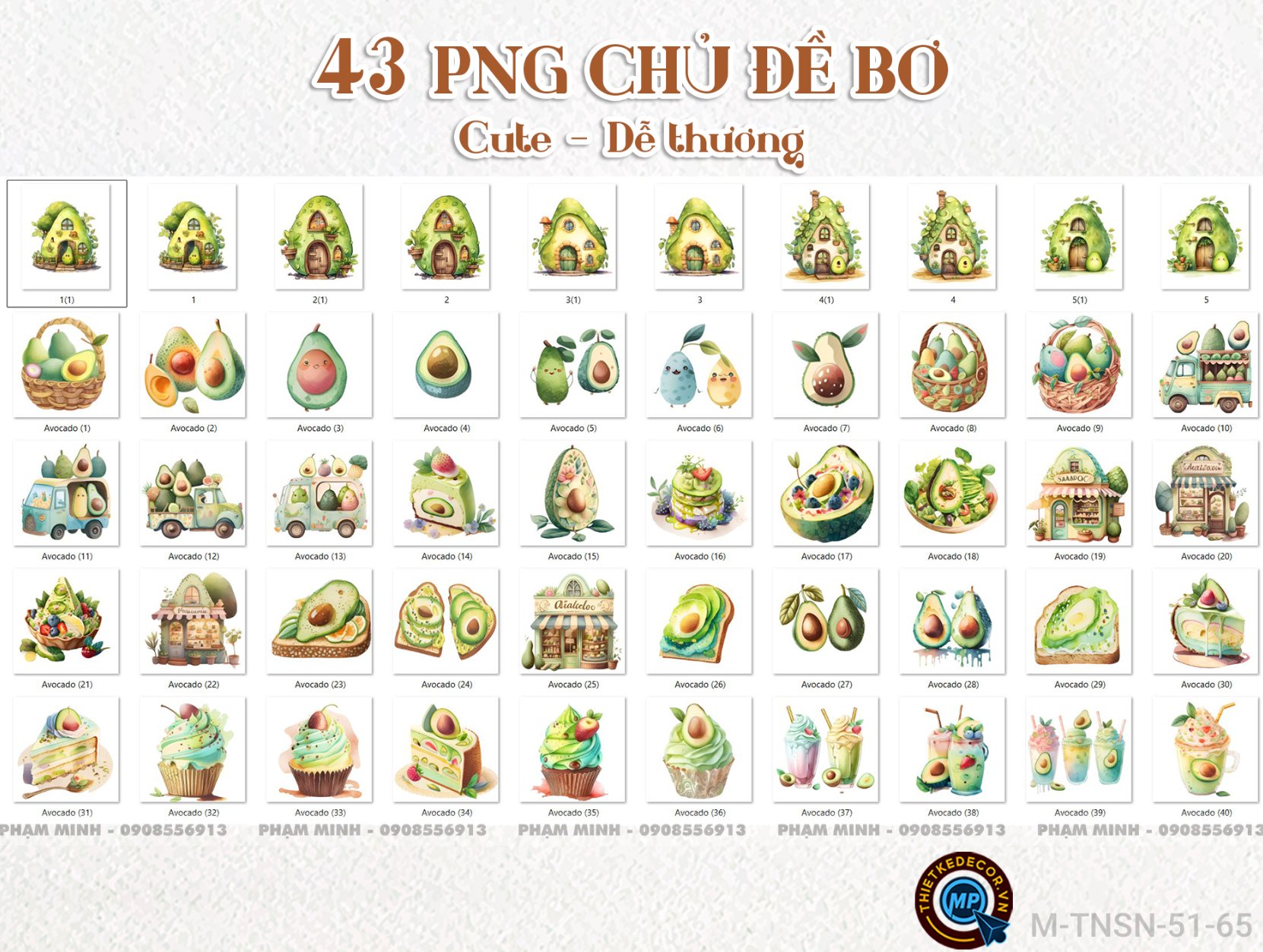 43 PNG chủ đề quả Bơ hoạt hình chất liệu màu nước cute dễ thương đáng yêu