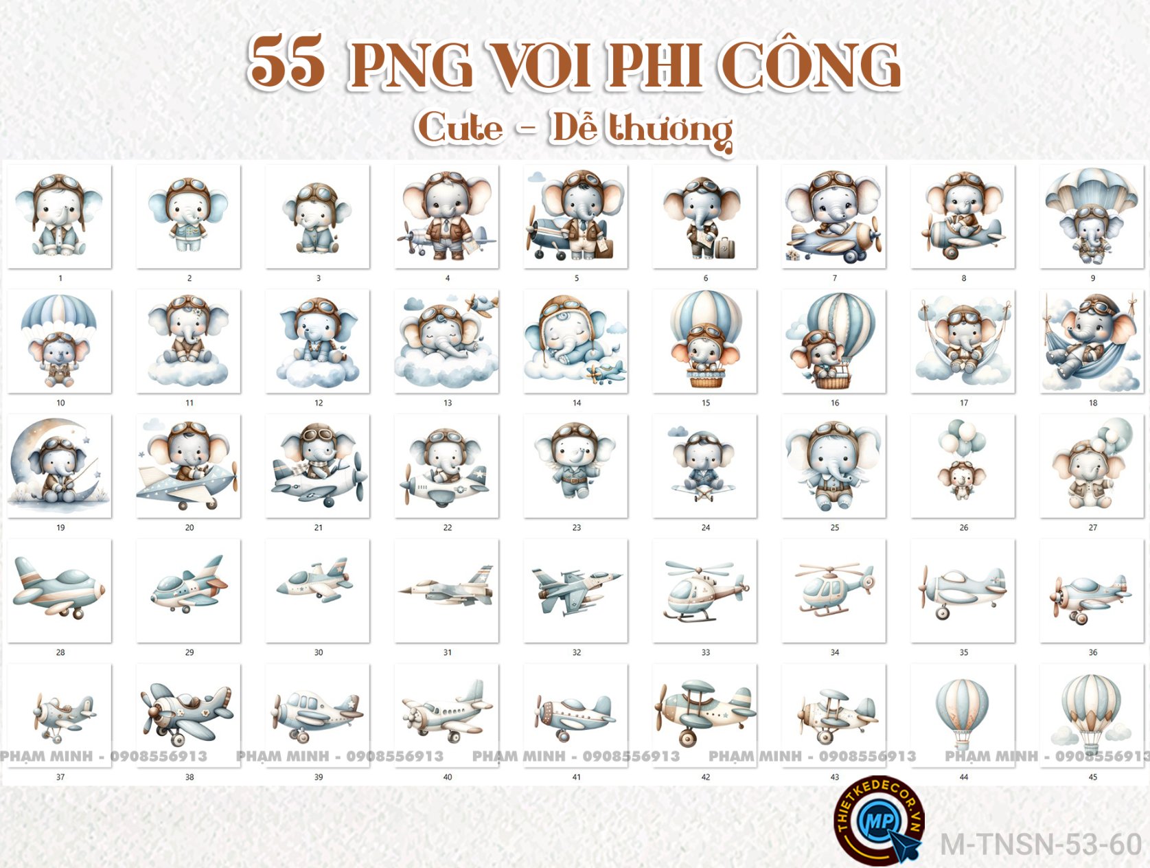 55 PNG Bé Voi Phi Công cute dễ thương đáng yêu tách nền nét căng.