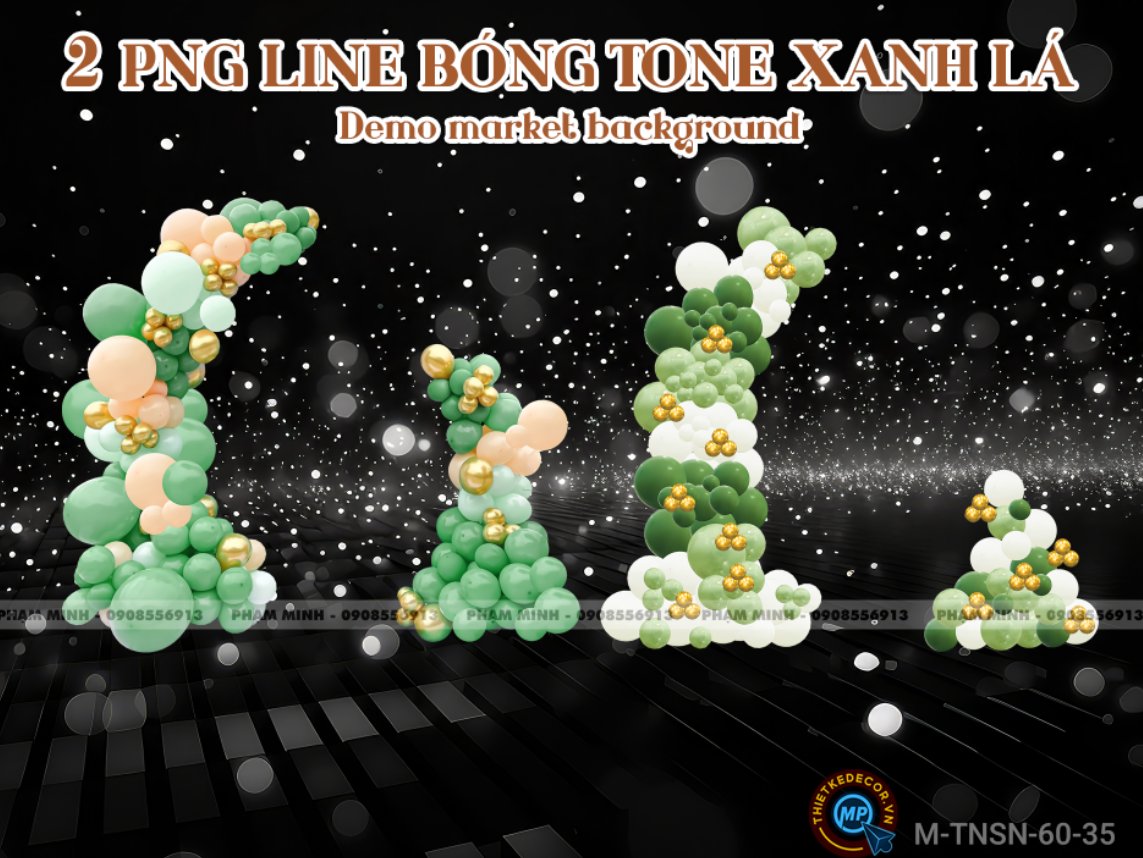 2 PNG Line bóng tone xanh lá dùng demo market và background sinh nhật, sự kiện,...