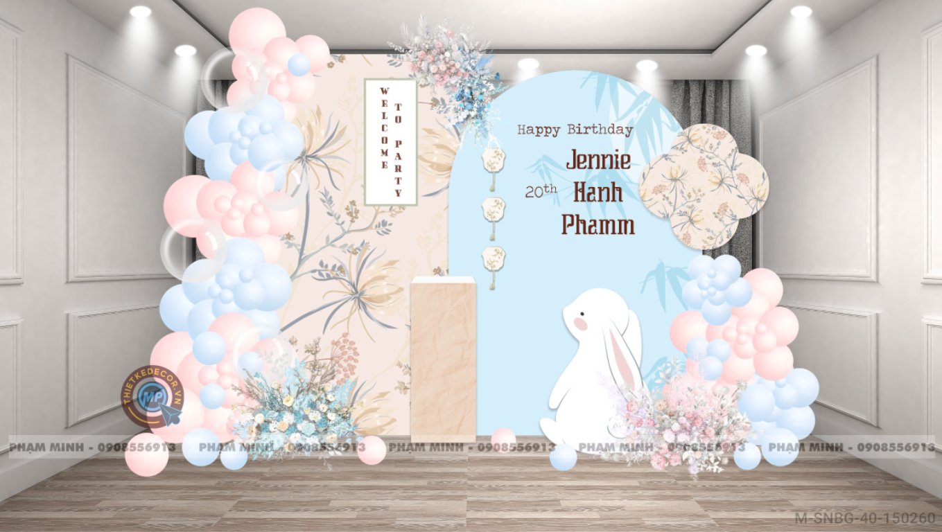 File thiết kế sinh nhật bé gái chủ con Thỏ style Trung Hoa cổ trang.