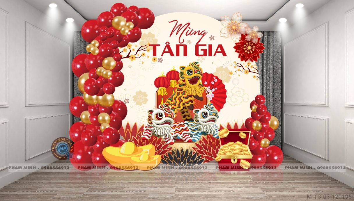 File thiết kế backdrop tân gia tone đỏ sang trọng.