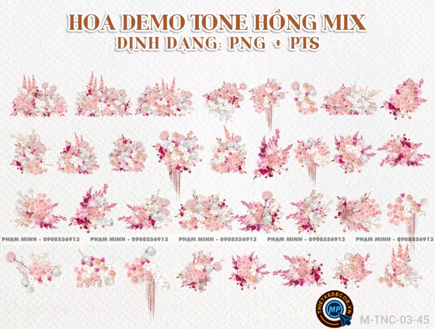 Hoa PNG cưới tone hồng mix demo Gia tiên, cổng cưới, photobook cưới.