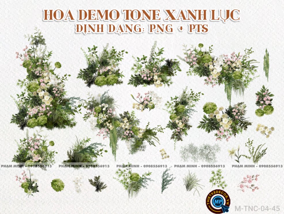Hoa PNG cưới tone xanh lục mix demo Gia tiên, cổng cưới, photobook cưới.