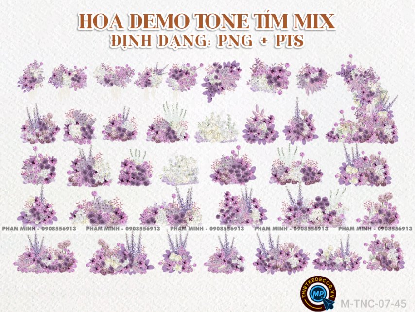 Hoa PNG cưới tone tím mix demo Gia tiên, cổng cưới, photobook cưới.