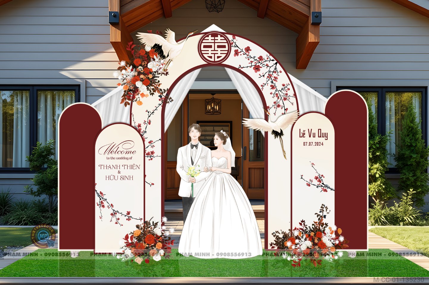 Cổng cưới tone đỏ sang trong, hiện đại thu hút và bắt mắt