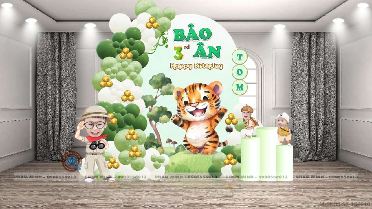 File thiết kế sinh nhật bé trai 3 tuổi Dần - Cọp/Hổ tone hồng back tròn cute đáng yêu