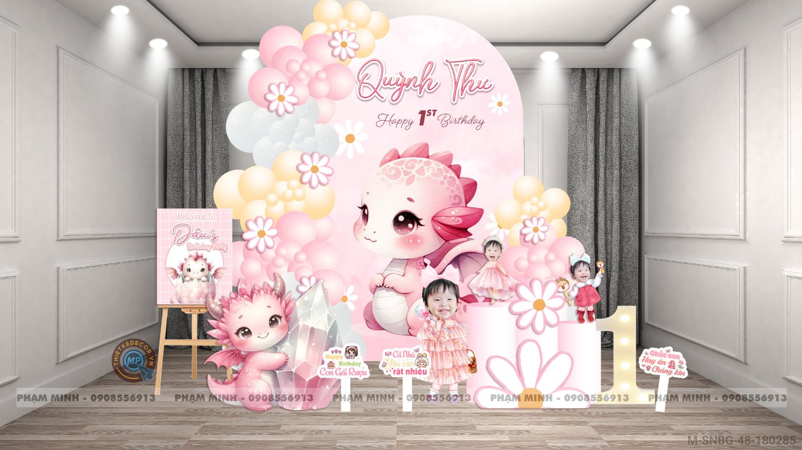 File thiết kế sinh nhật bé gái tuổi rồng tone hồng back U cute đáng yêu