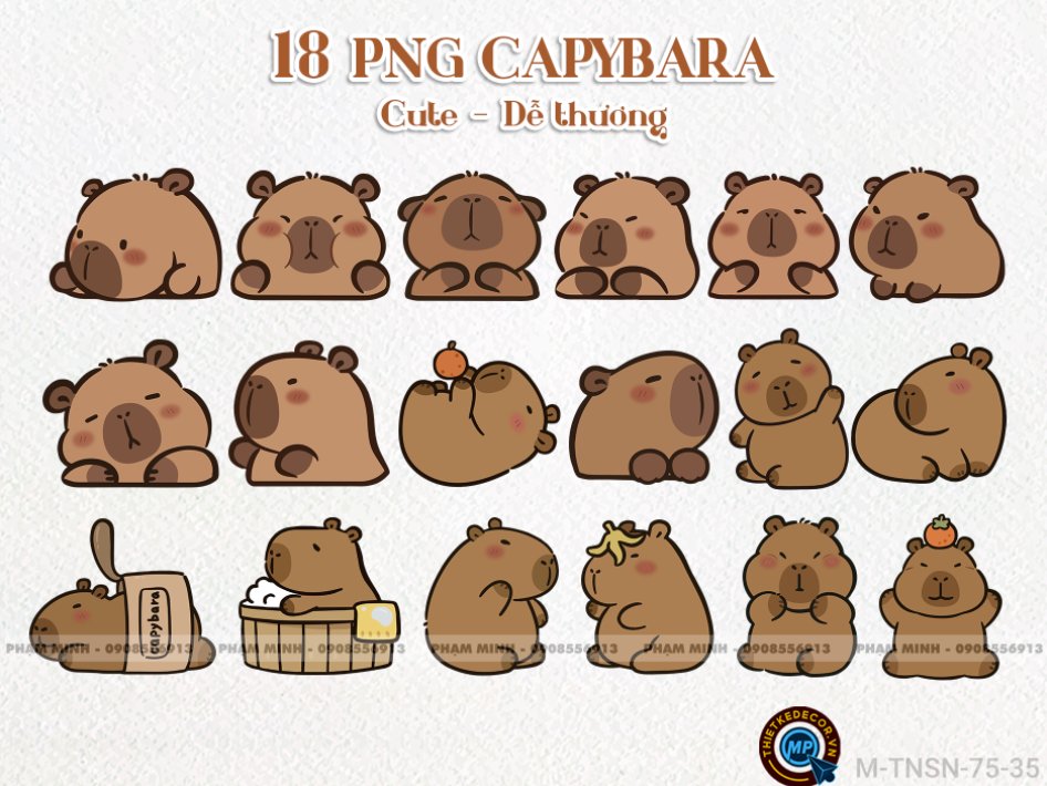 18 PNG Capybara cute dễ thương đáng yêu [DEAL 35K]