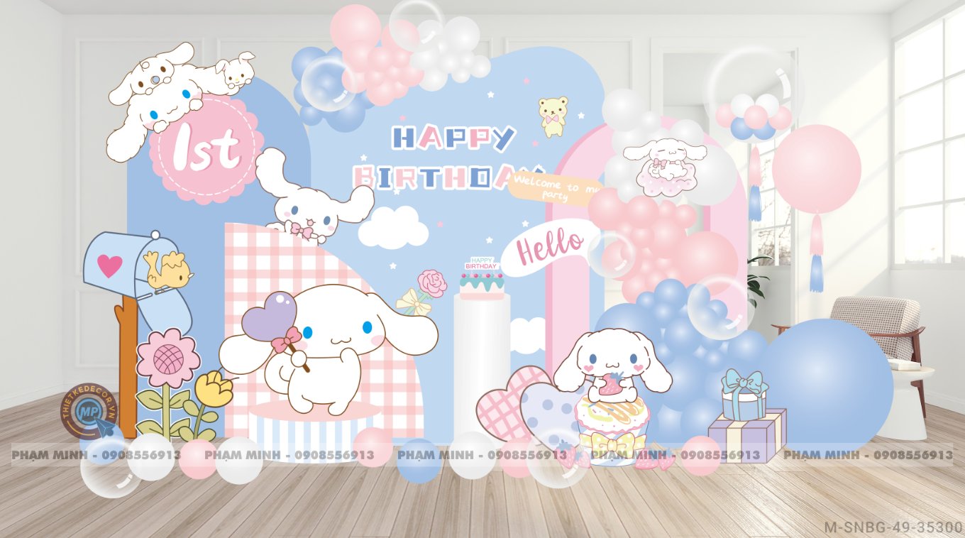 File thiết kế sinh nhật bé gái tuổi chủ đề Thỏ Cinnamoroll cute đáng yêu