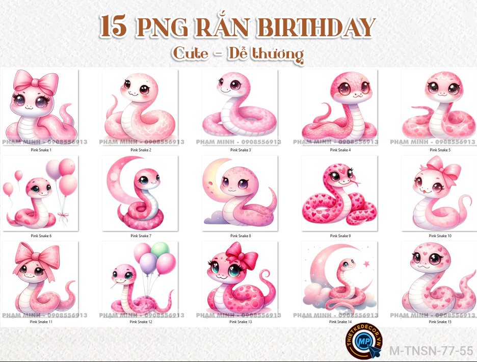 15 PNG Rắn Etsy Birthday cute dễ thương đáng yêu tách nền 300ppi nét căng