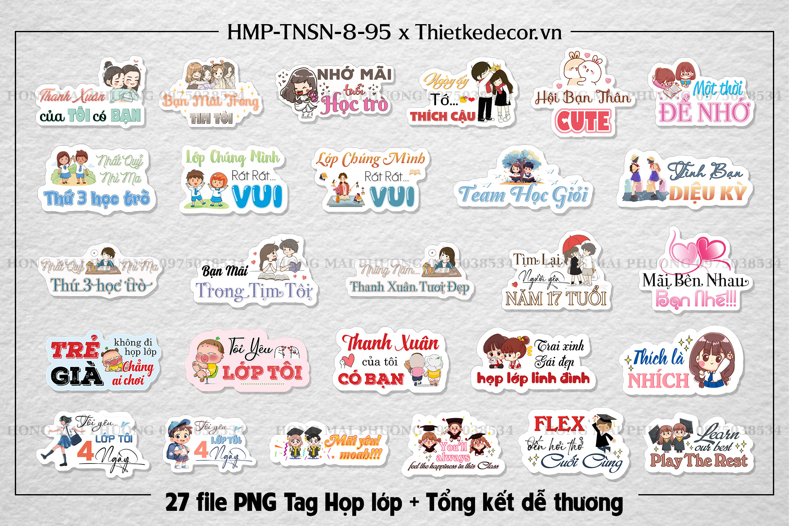 Tag cầm tay họp lớp tông kết dễ thương, 27 file PNG