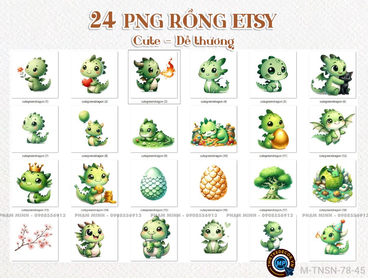 24 PNG Rồng Etsy cute dễ thương đáng yêu PNG tách nền nét căng 300ppi