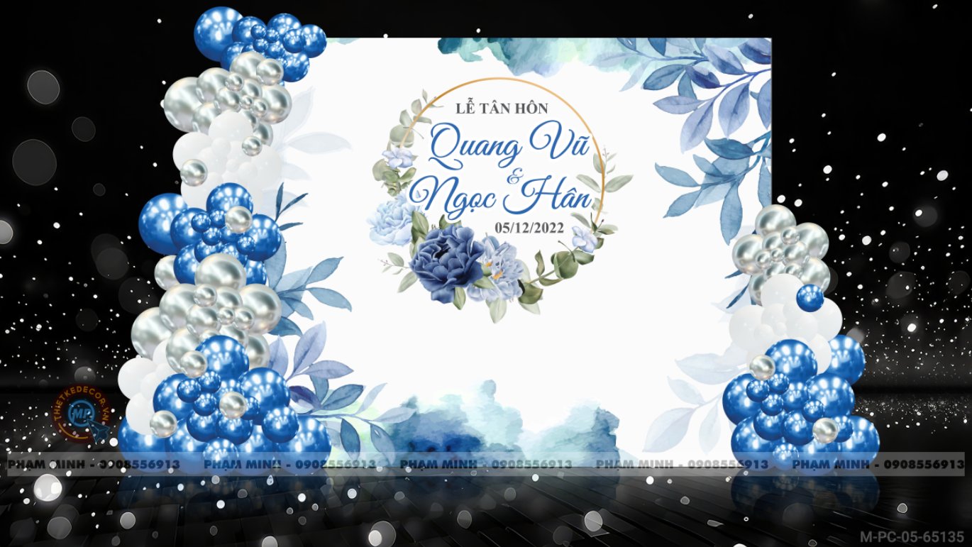 File thiết kế Background checkin Cưới tone xanh sang trọng, hiện đại, đẹp mắt.